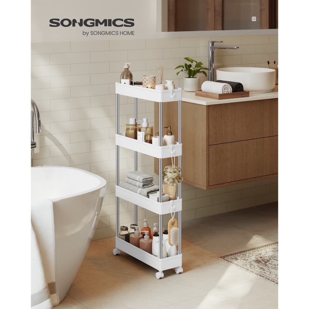 SONGMICS Carrinho Organizador 4 andares Multiuso, Trolley de Armazenamento para Cozinha ou Banheiro, Branco