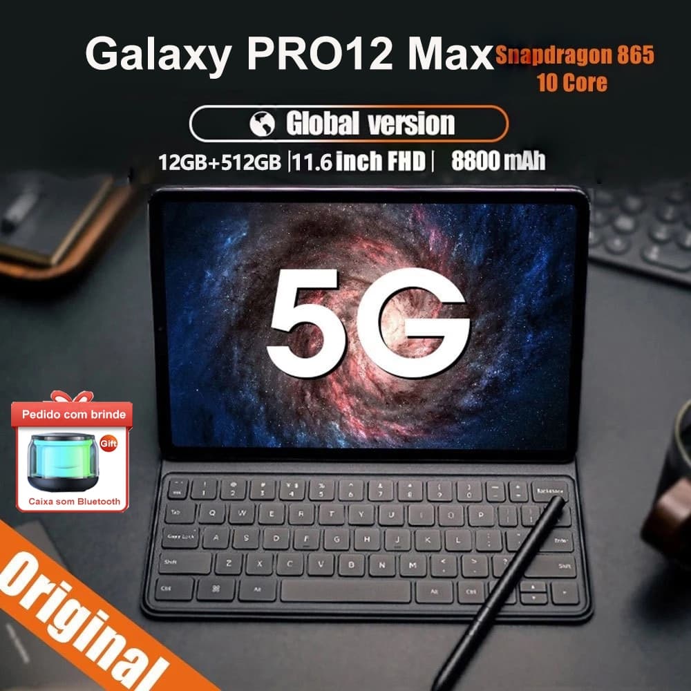 [Teclado e mouse grátis] Tablet  Pro 12 Max de 11,6 polegadas, 12 GB + 512 GB, bateria de 8.800 mAh,Android 5G wifi