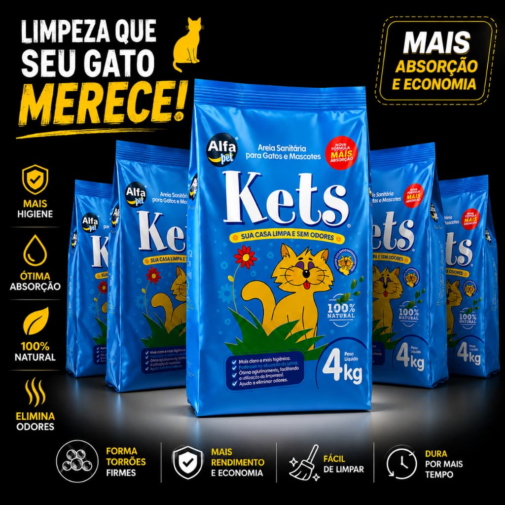 Areia sanitária gato Kets Ultra Absorvente Natural 4Kg e 8Kg  e 20kg