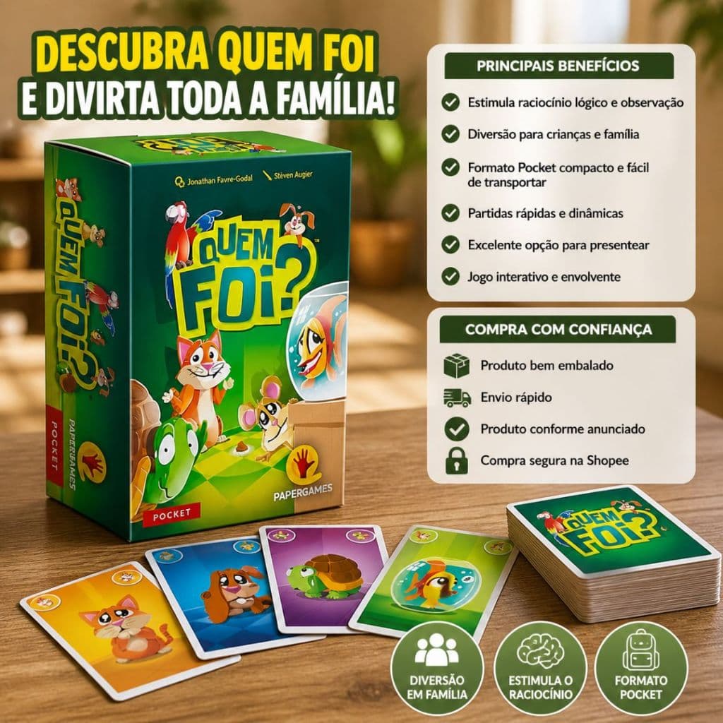 Jogo Quem Foi Pocket PaperGames Jogo de Cartas Infantil Família Portátil Educativo