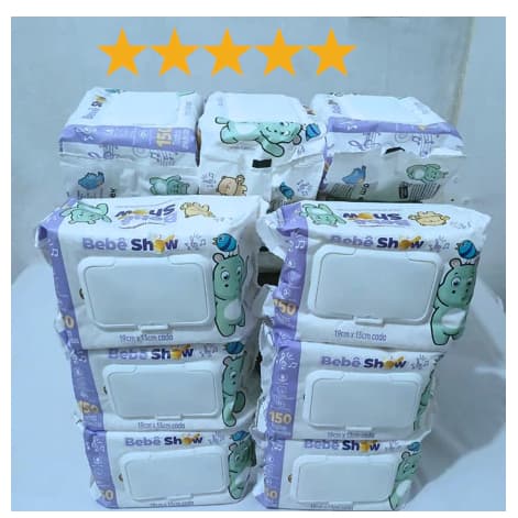 Kit 1800 Toalhas Umedecidas Bebê Show Lenço Umedecido Sem Álcool 12 Pacotes c/150 Folhas Higiene Bebê Premium