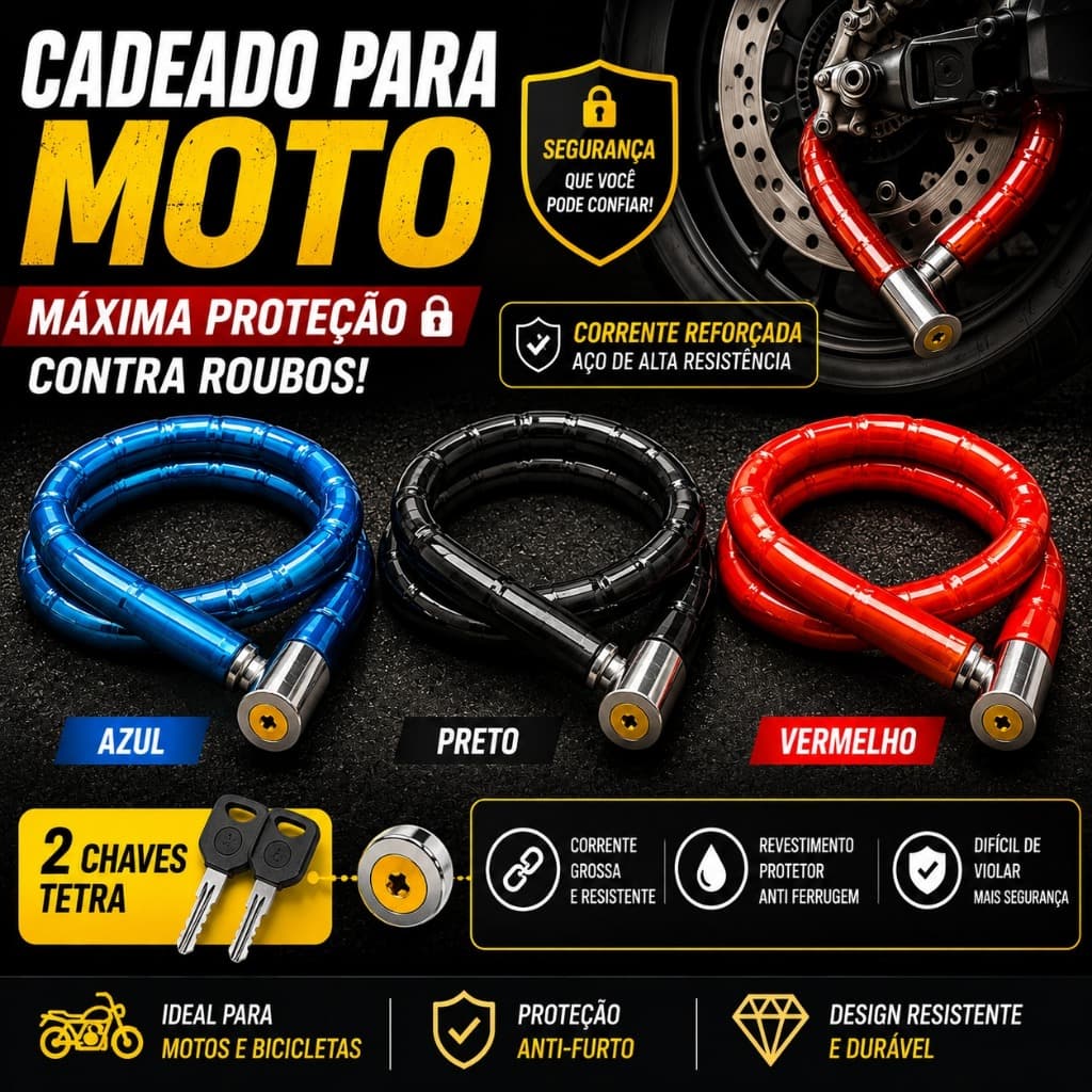 Trava Cadeado Moto Corrente Segurança Reforçada Anti Roubo
