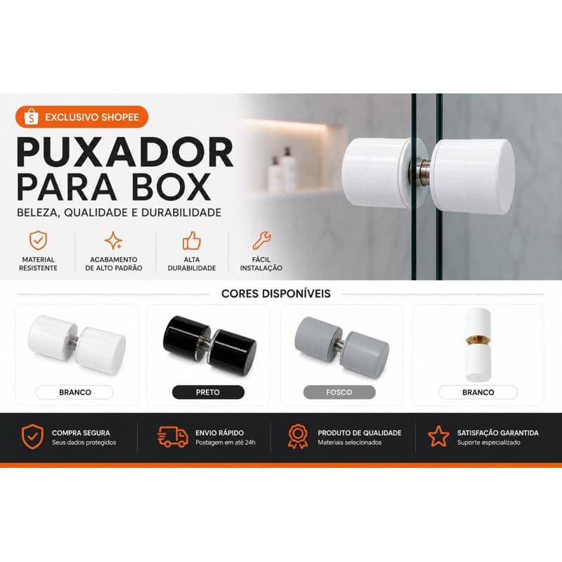 Puxador Para Box Porta de Banheiro Vidro Blindex
