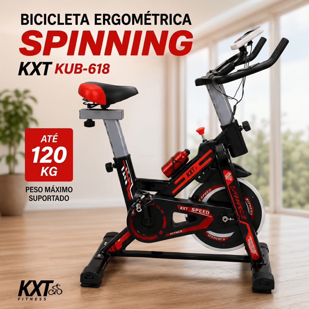 Bicicleta Ergométrica KXT KUB-618 Spinning Roda de Inercia 8kg até 120kg Mecânica