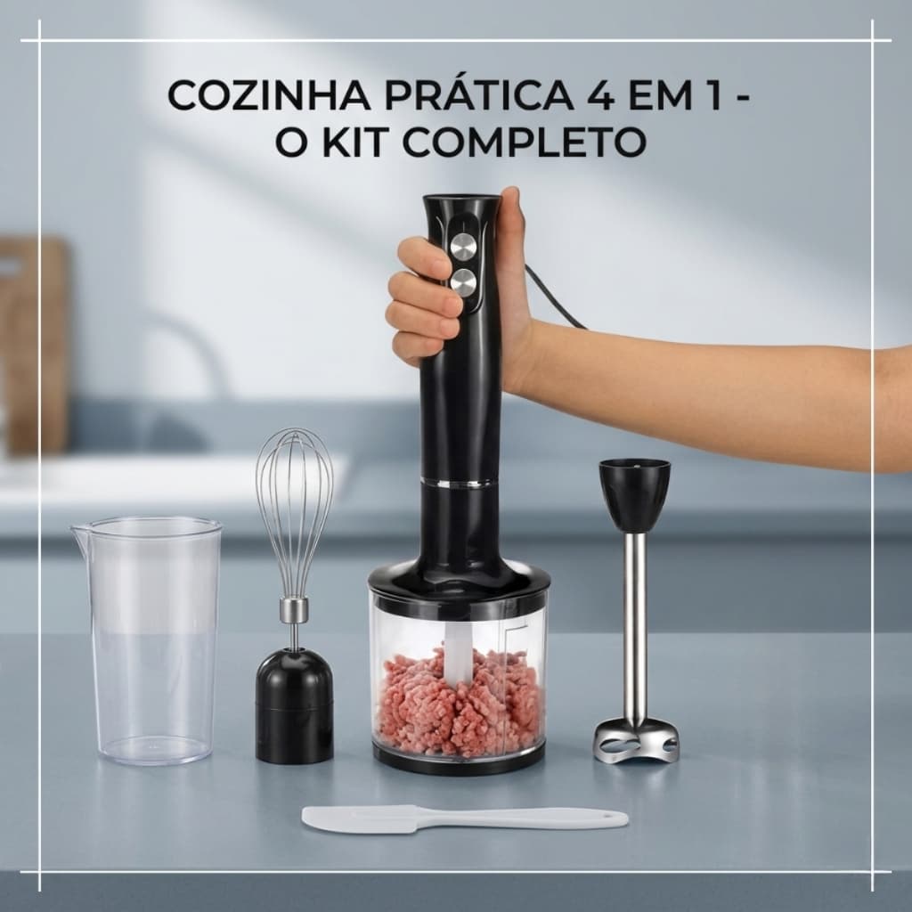 Mixer de Mão Elétrico 4 em 1 Profissional 500W Liquidificador Processador Batedor Potente 127V Premium