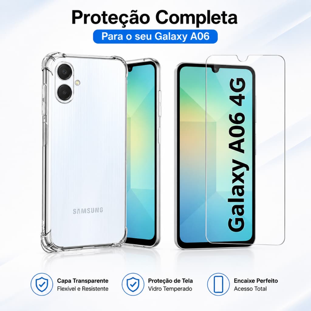 KIt Pelicula Vidro 3D Comparável Com Samsung A06 + Capa Capinha Anti Shock