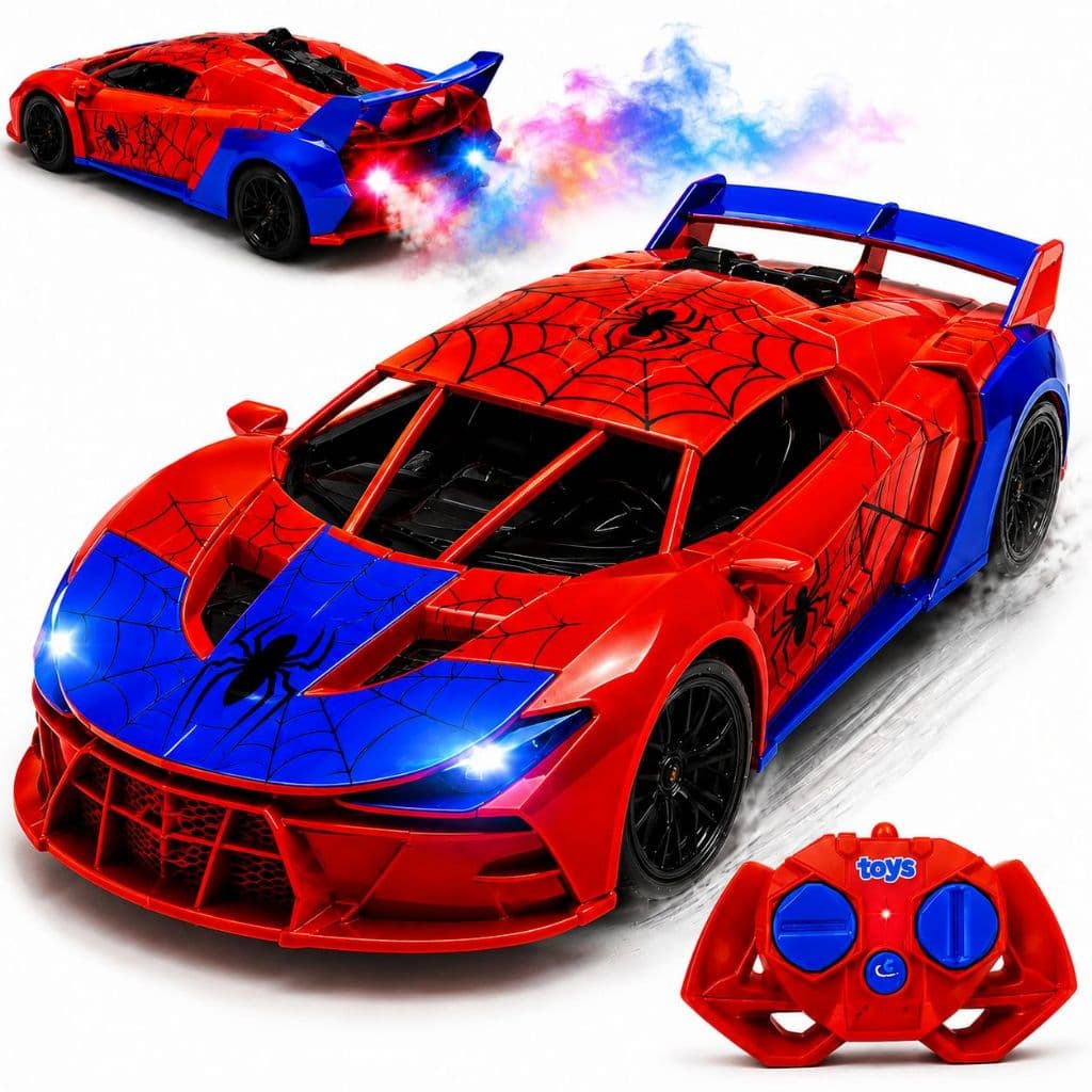 Carrinho Controle Remoto Recarregável Solta Fumaça  Com Luz Aranha Brinquedo Menino