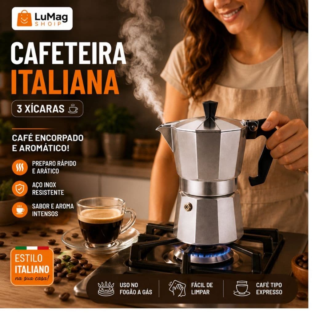 Cafeteira Italiana Inox 3 Xícaras Café Expresso Gourmet Fogão A Gás Cozinha
