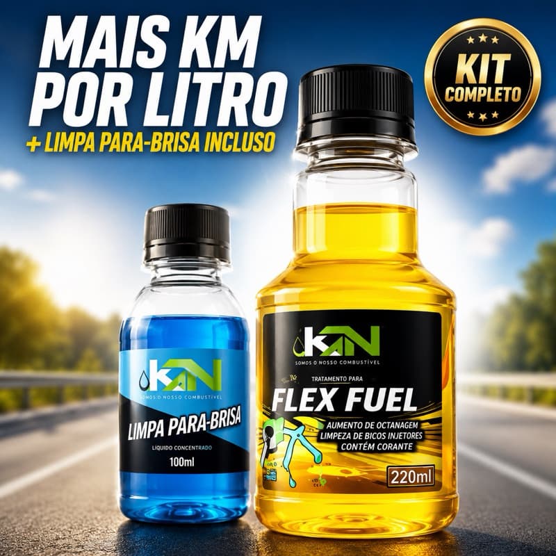 Kit Aditivo Combustível Flex + Limpa Para-brisa KaN 100ml 220ml | Economia Combustível + Limpeza Completa Carro