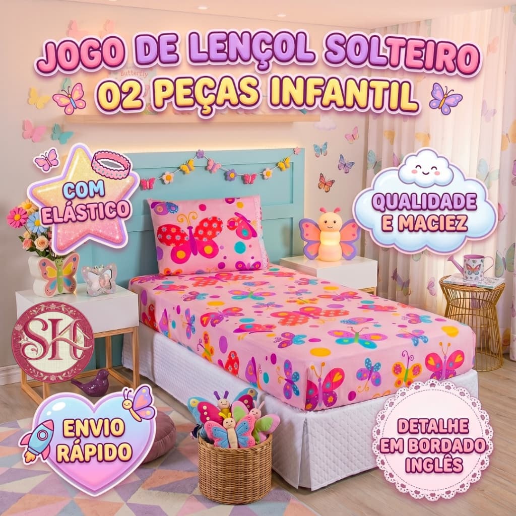 Jogo de Lençol Infantil 2 Peças Solteiro Estampado Menino Menina Crianças