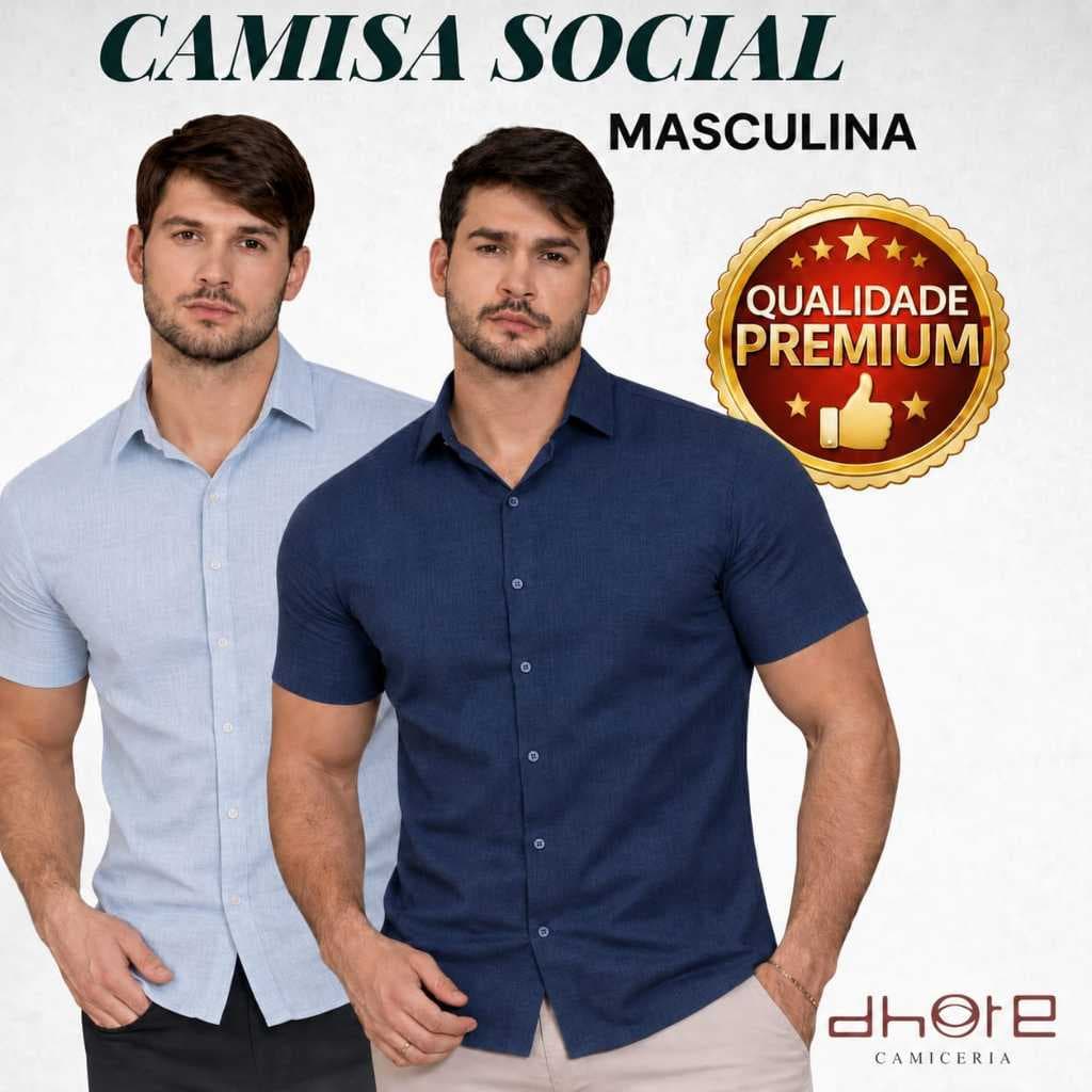 Camisa Social Linho Manga Curta Slim Leve Confortável Casual Premium