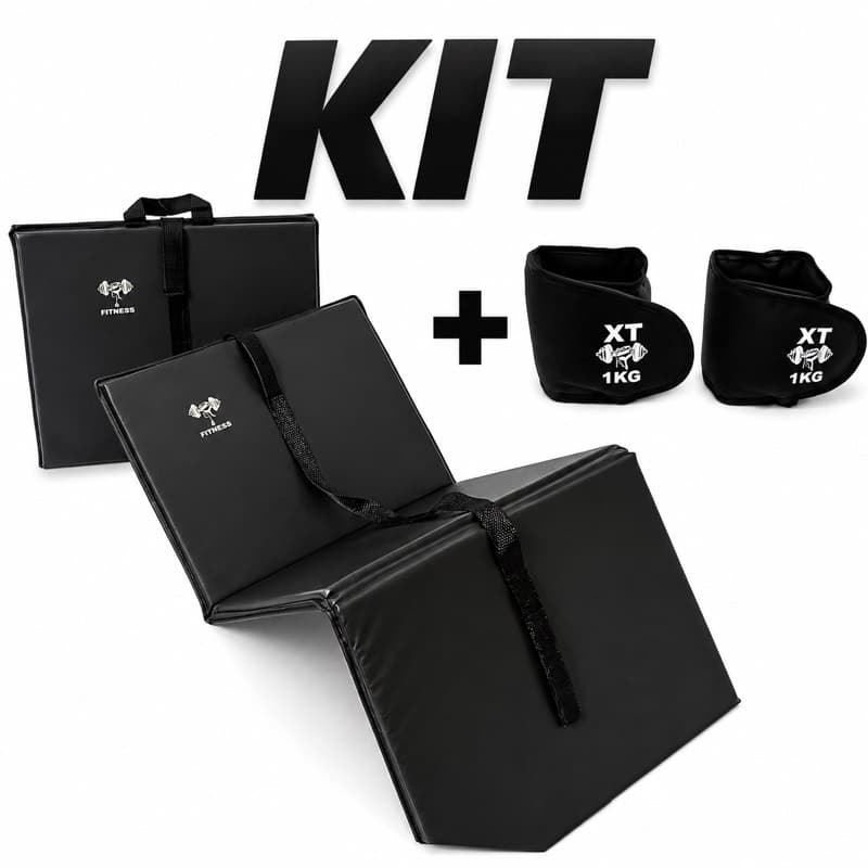 Kit Fitness D50 Colchonete Dobrável 110x45x2cm + Par Caneleiras 1kg XT Academia Musculação Treino Funcional