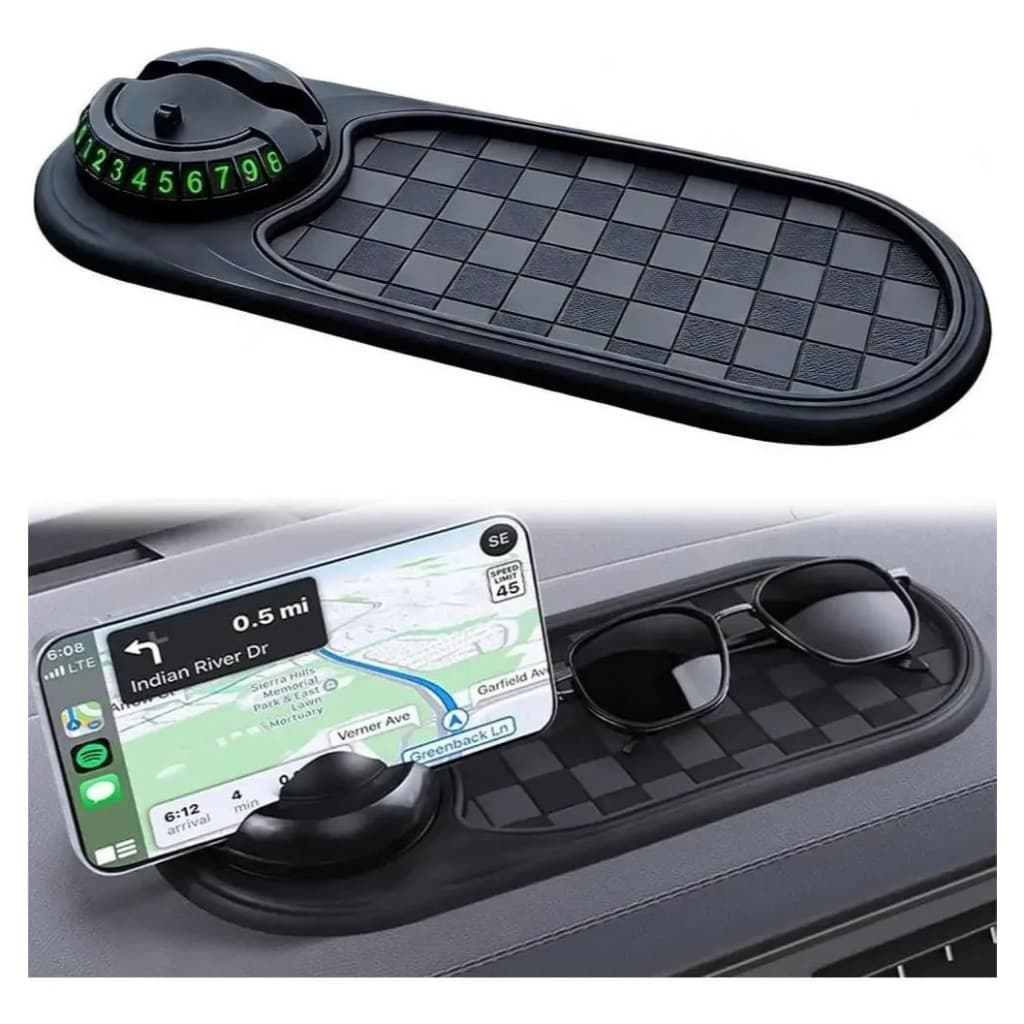 Suporte Veicular 360° para celular com placa de identificação+Carro Antiderrapante Multifuncional