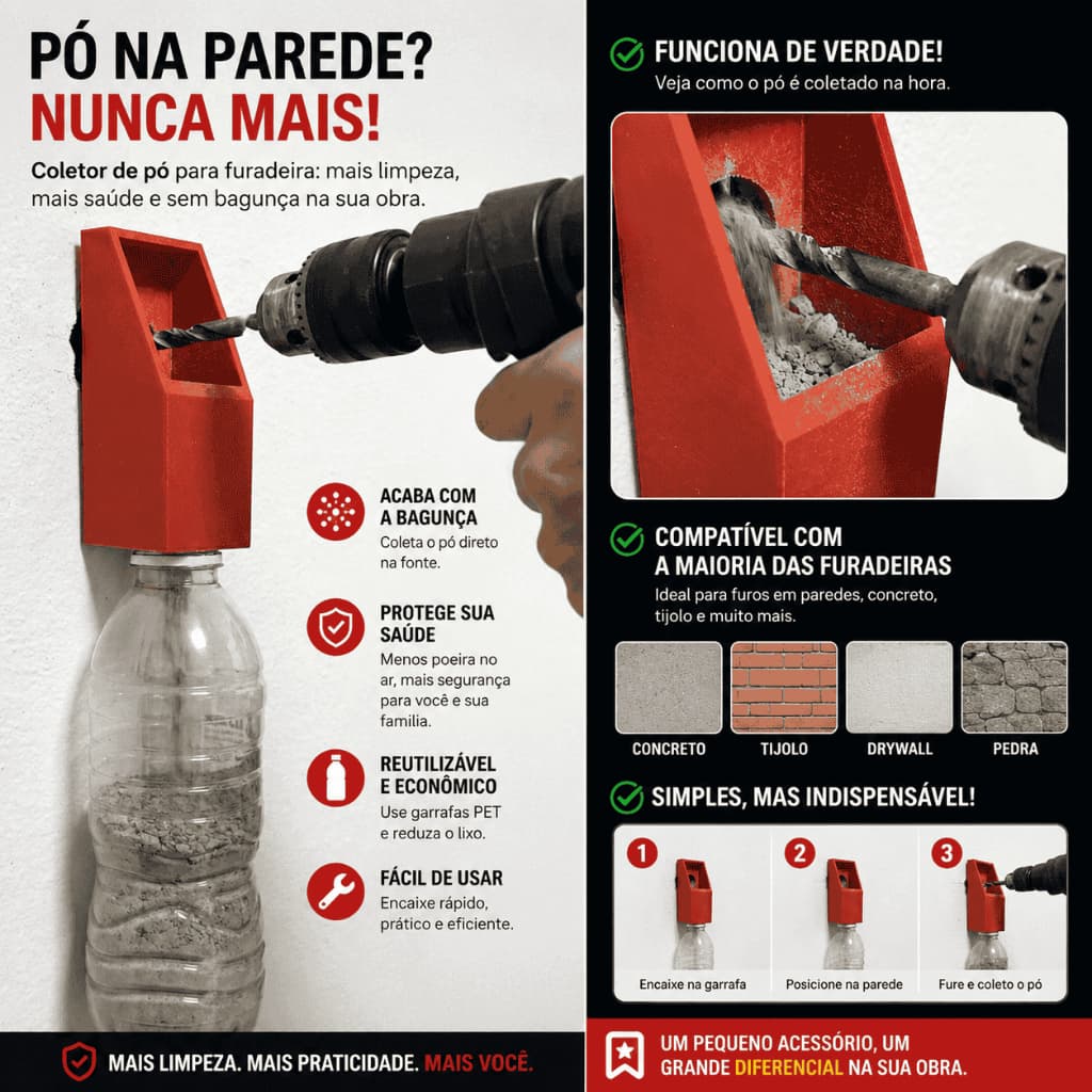 Coletor de Pó para Furadeira Parafusadeira Adapta Garrafa PET