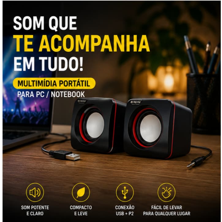 Caixinha de Som USB PC Notebook P2 Compacta Gamer