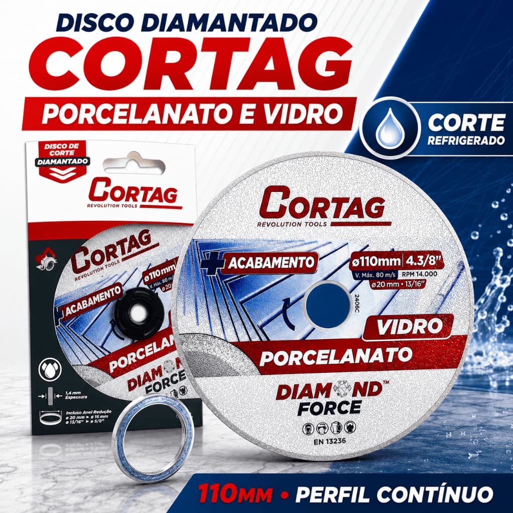 Disco Diamantado Cortag 115mm Porcelanato Vidro Refrigerado Serra Mármore 62796 Kit 1/2/3/5 Unidades