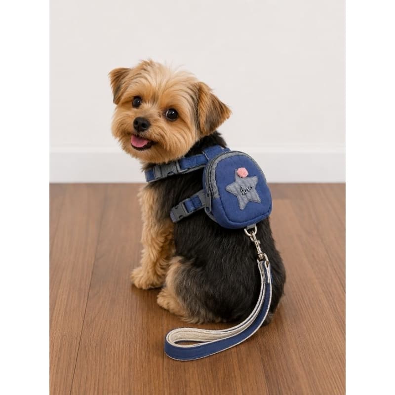 Coleira peitoral com mochila e guia estrela para cachorros / gatos e outros pets de pequeno porte
