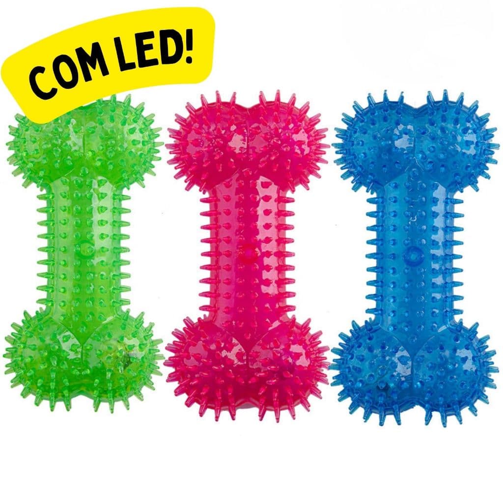 Brinquedo para cachorro halteres com espinhos led e apito 16.5cm