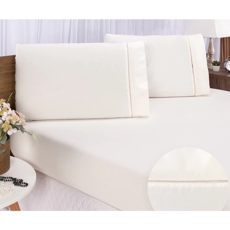 Jogo De Lençol Cama Casal Padrão 3 Peças - Lençol De Elástico + 2 Fronhas 100% Algodão 200 Fios
