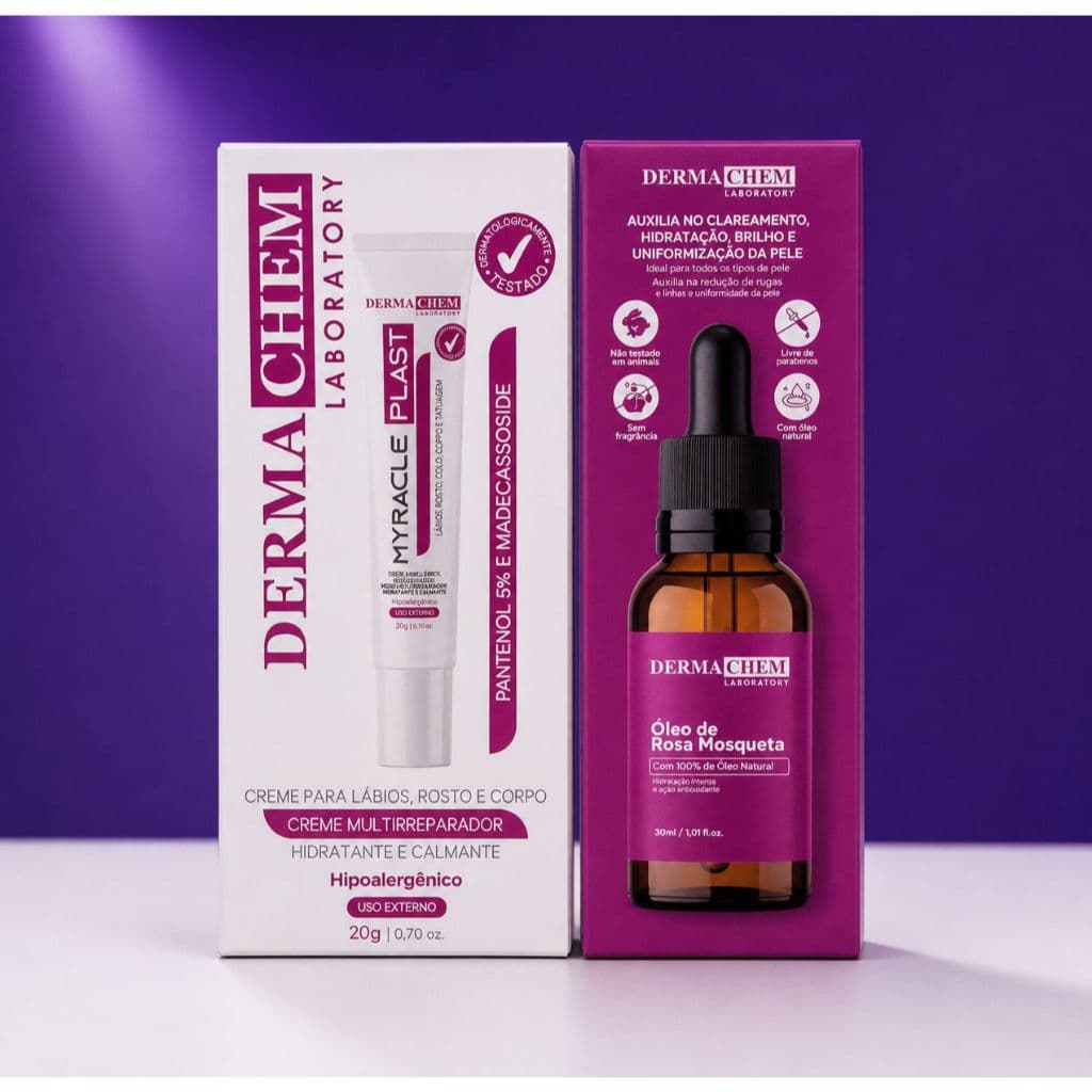 Kit Skincare Derma Chem Óleo Rosa Mosqueta + Miracle Plast Reparador Anti Idade Hidratante Clareador