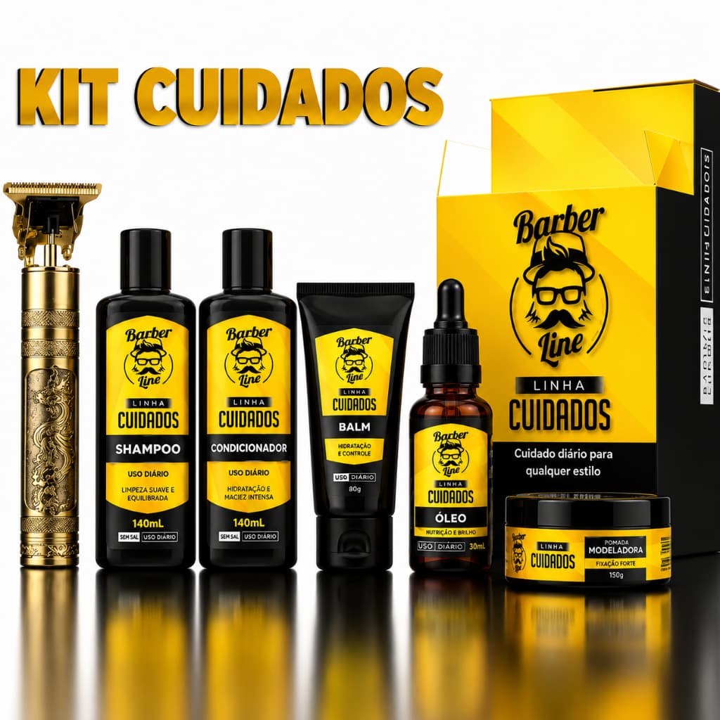 Kit Cuidados Para Barba Balm, Shampoo, Condicionador e Óleo Hidratante Maquina de Barbear