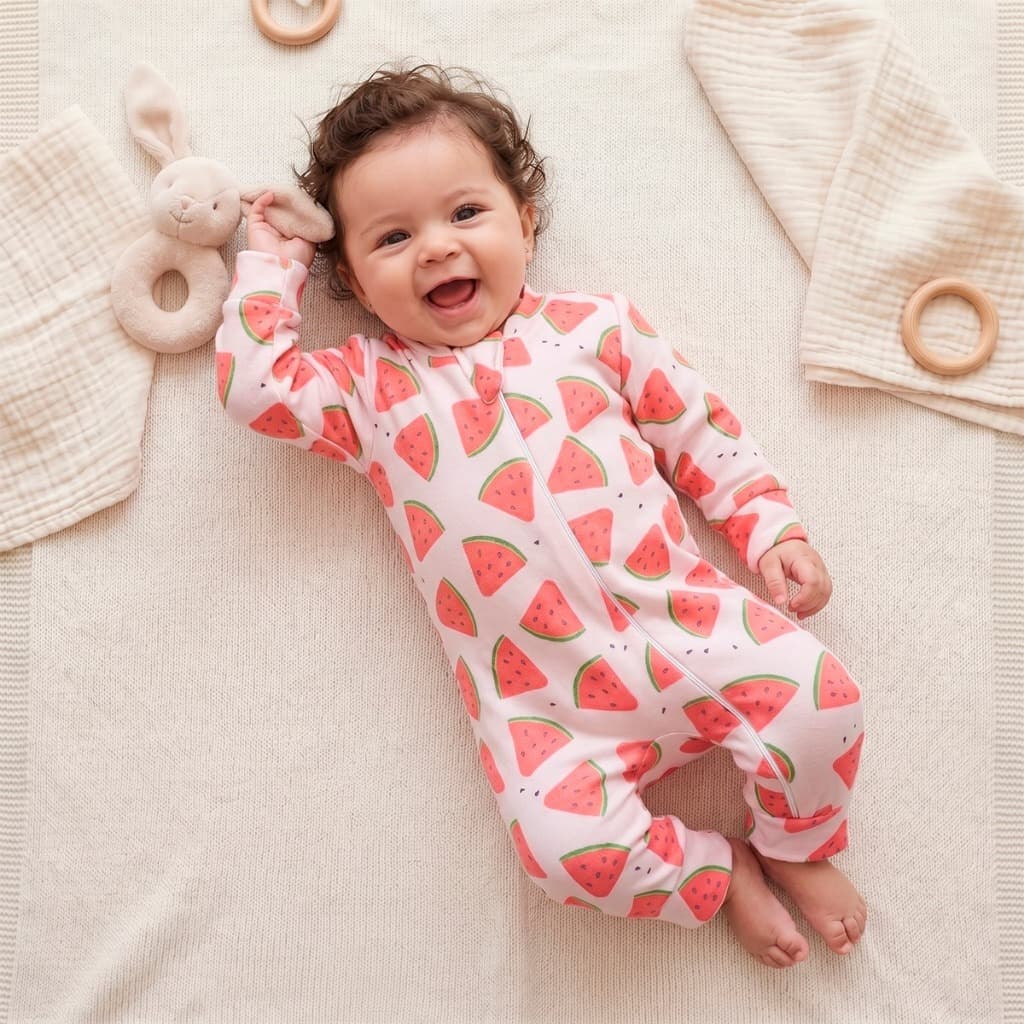 Macacão de frio com zíper para bebê  Estampado Melancia roupas de bebê roupa de bebê menina inverno