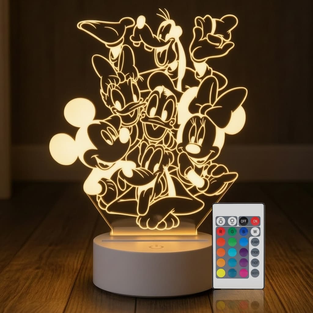 Luminária Led 3D Abajur | Turma do Mickey Minnie Pateta Presente Criativo Decoração Multicores