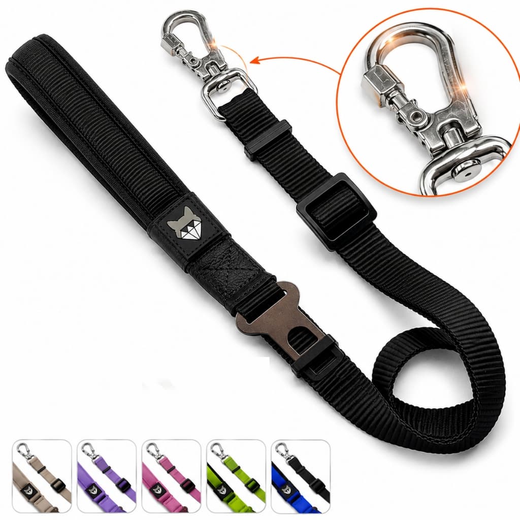 Guia para Cachorro 2 em 1 Premium com Cinto de Segurança para Carro Mosquetão Rosqueável Alça Ergonômica Acolchoada
