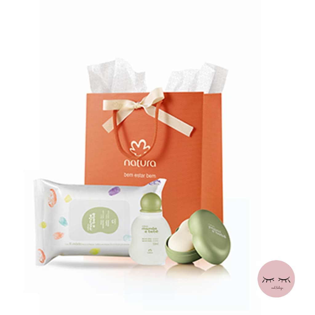 Kit Mamãe Bebê Natura Colônia 50ml + Saboneteira com Sabonete 100g + Lenço Umedecido 16un