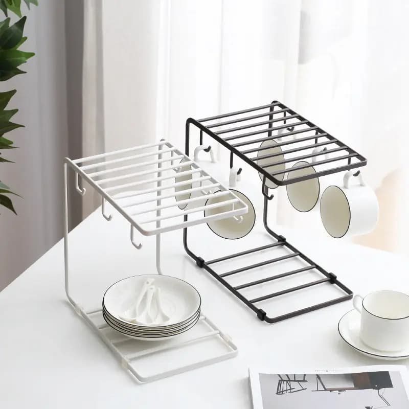 Suporte Organizador de Xícaras e Louça Multiuso Com Gancho Para Cozinha e Cantinho do Café em Metal