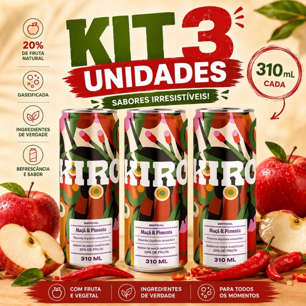 3x Kiro Bebida Gaseificada de Maçã e Pimenta 310ml