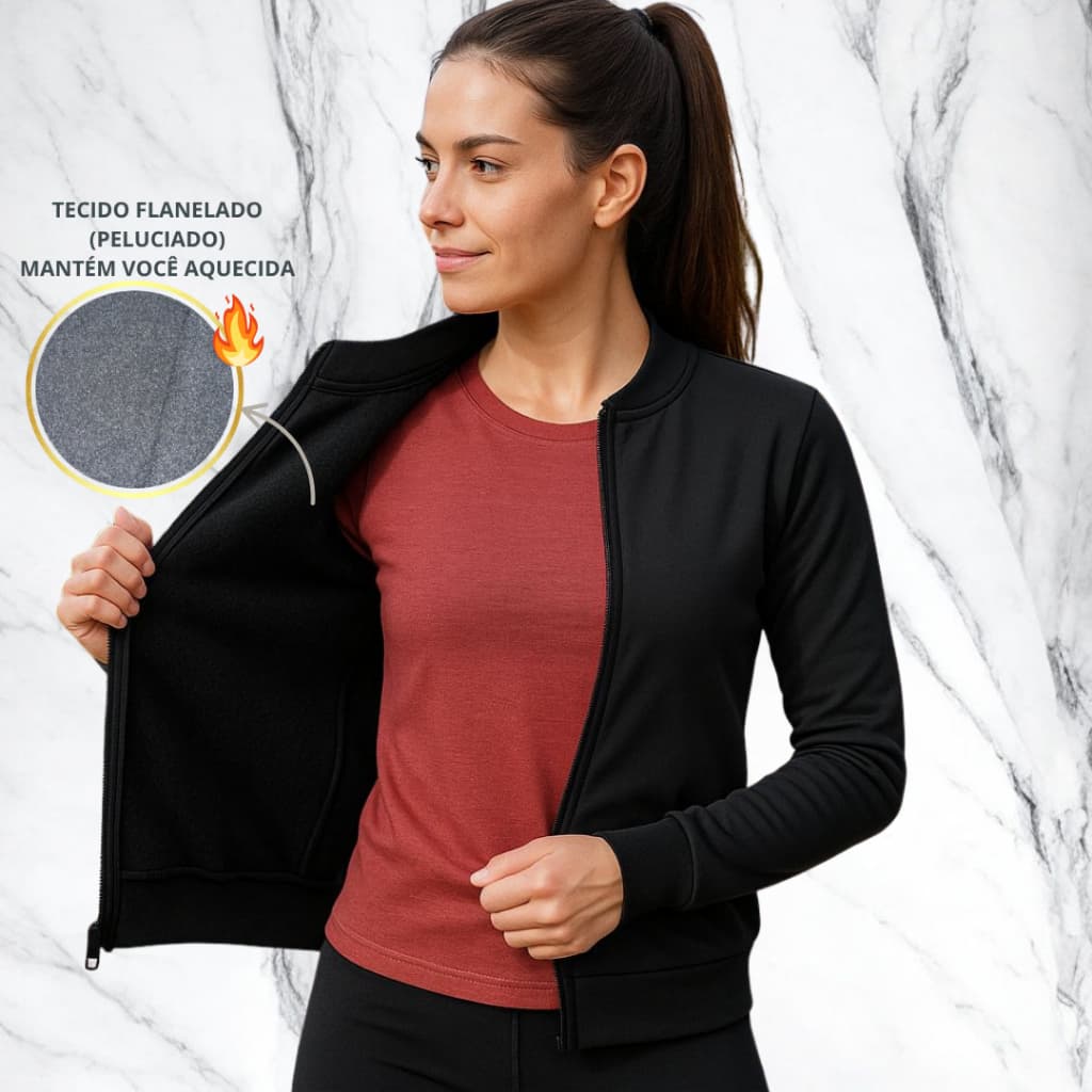 Jaqueta Feminina Flanelada Peluciada Fitness Casaco Casaquinho Roupa Fitness Inverno Frio Premium