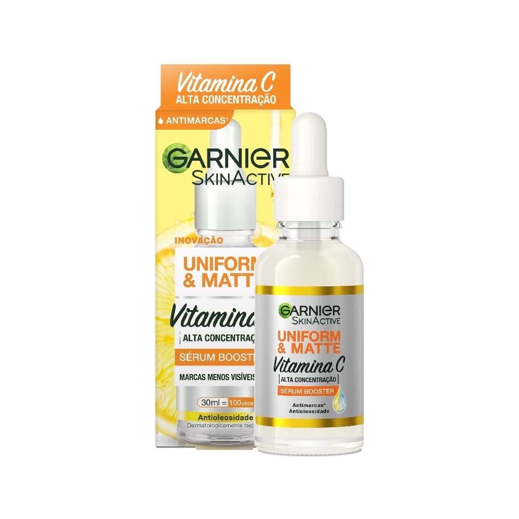 Sérum Facial Antimarcas Vitamina C, Niacinamida e Ácido Salicílico, Efeito Matte, Garnier Uniform & Matte 30ml