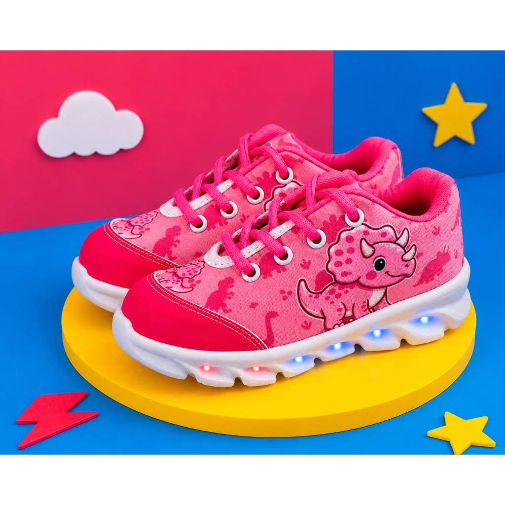Tenis Infatil Menina Dinossauro Rosa De Led Barato Macio Confortável T-REX LANÇAMENTO SUPER PROMOÇÃO BEBE
