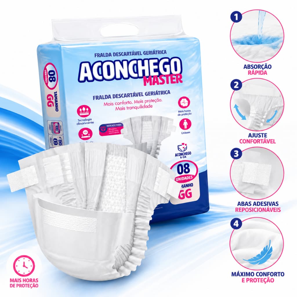 Fralda Geriátrica Descartável Aconchego Master Adulto Alta Absorção 10 Un