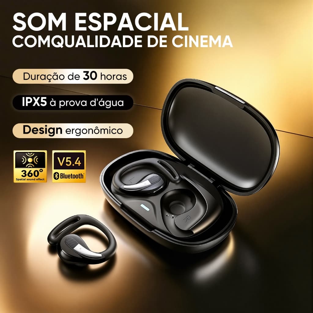 INOVA Fone Esportivo Bluetooth 5.4 Cancelamento de Ruído Resistente à Água IPX5 para Academia