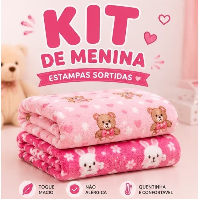 Manta de Bebê Kit Infantil Menina Cobertor Soft Macio Quentinho Estampado