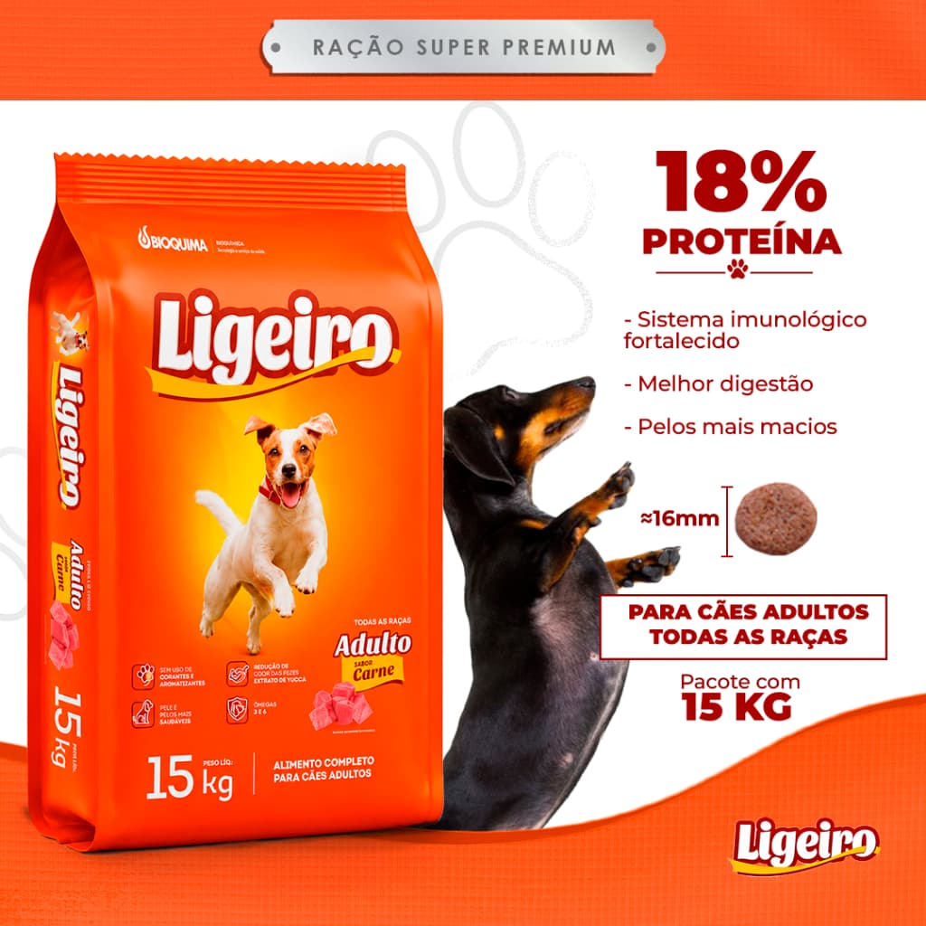 Ração Para Cachorro Adulto Todas as Raças Ligeiro Dog 15kg  Sabor Carne 18% Proteína