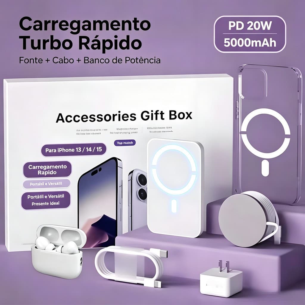 Carregador De iPhone 13/14/15 Fonte E Cabo Carregamento Rápido Turbo PD 20w E Banco de Potència 5000mAh -P2