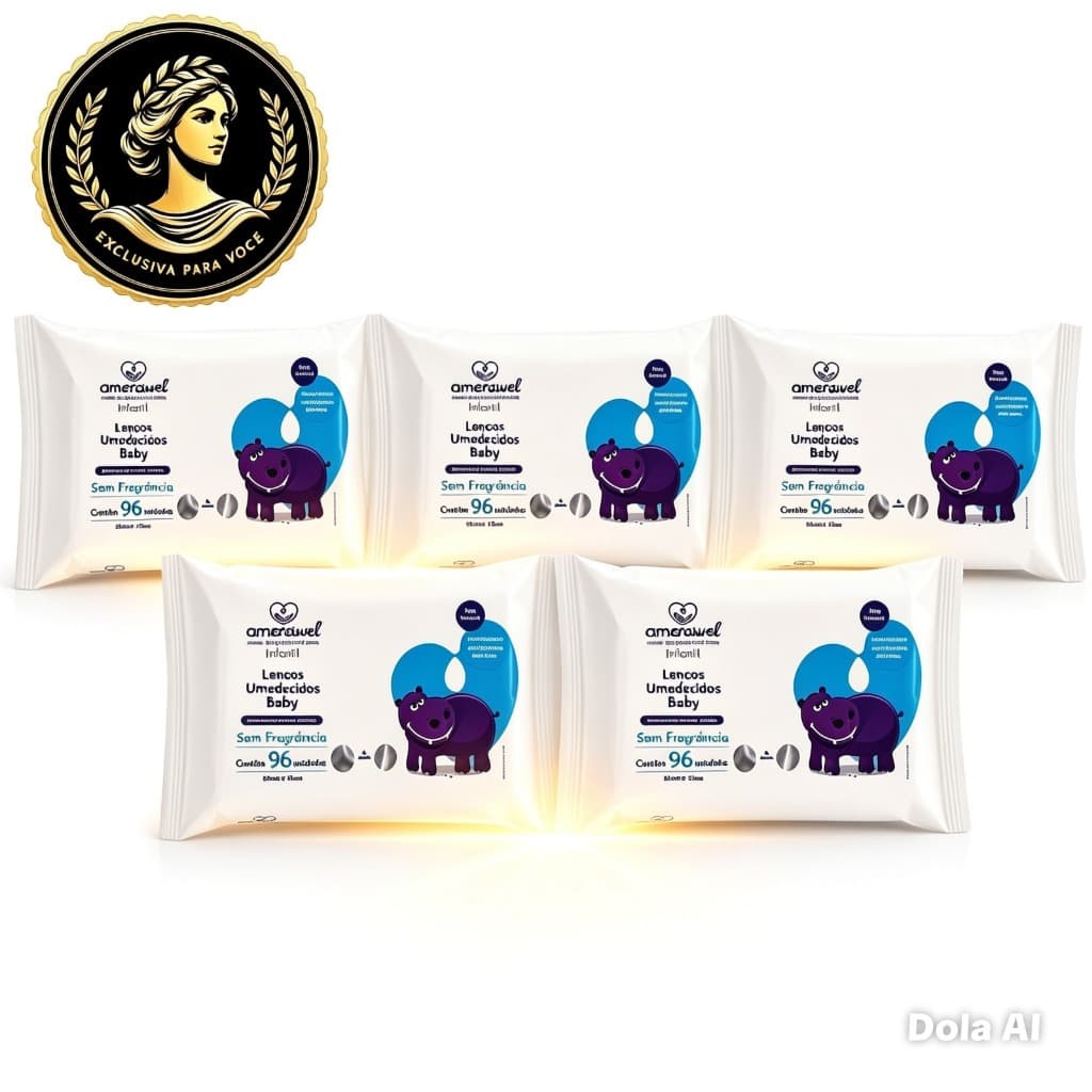 Kit Lenços Umedecidos Infantil - Com 5 Pacotes - Amorável Premium 480 Toalhas - Sem Álcool e Dermatologicamente Testado