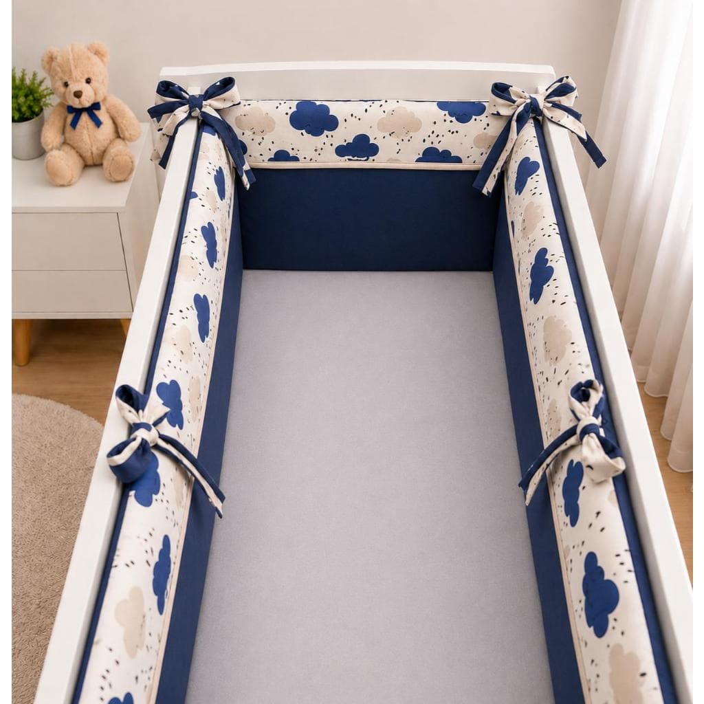 Kit Para Mini Berço Protetor Chuva de Bençãos Azul Marinho 3 peças Kit de Mini Berço  Bebê Menino
