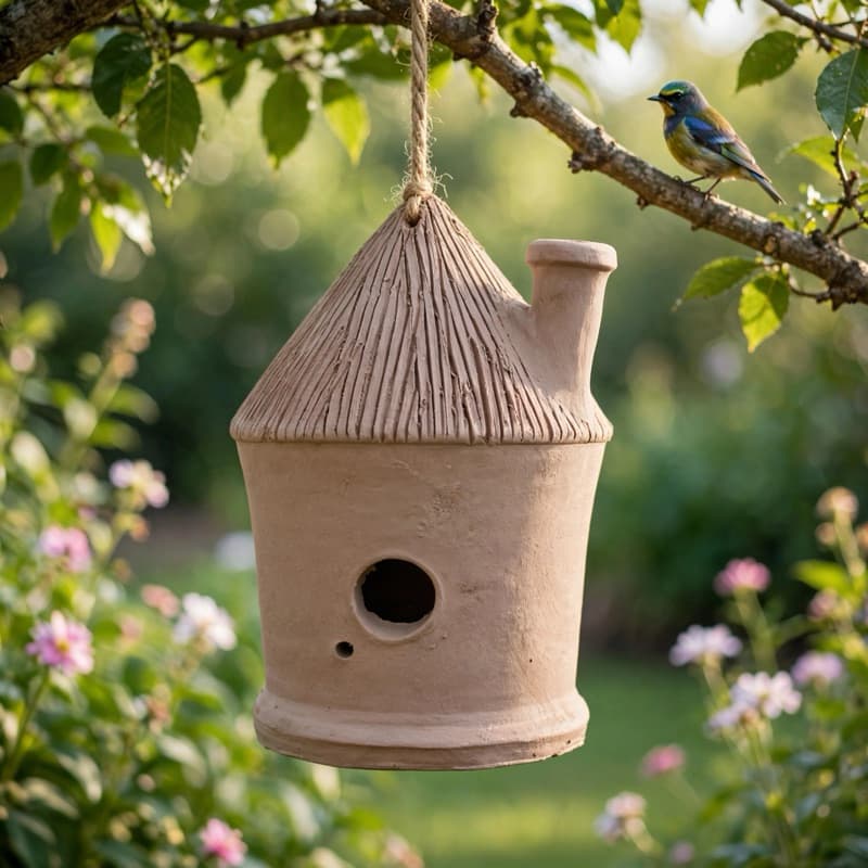 Casinha de Passarinho de Barro Cozido Artesanal | Ninho Ecológico para Jardim | Casinha para Canário Corruíra Cambacica