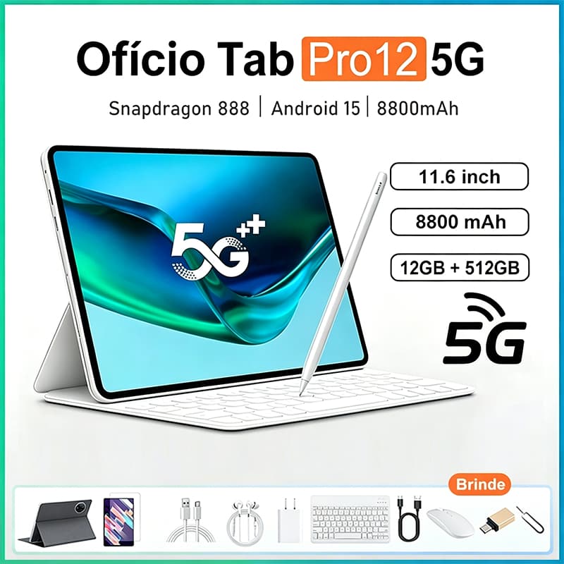 Tablet Ofício Pro12 11.6" Android 15 Potente 12GB RAM 512GB ROM 8800mAh
