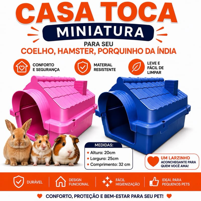 Casa Casinha Toca Miniatura Para Coelhos, Hamster, Porquinho da Índia e Semilares