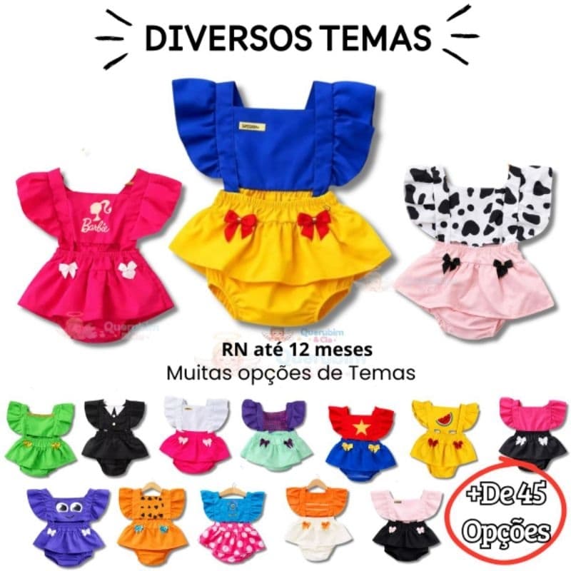 Jardineira Romper Body Tematico Mesversario Bebe Menina Festa Junina Ensaio Fantasia Diversos Temas 1 a 12 mes Sao João