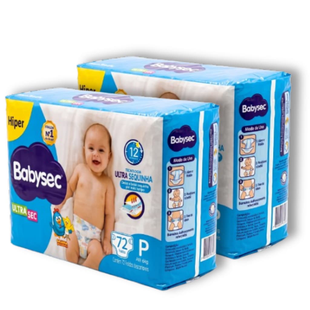 Kit 2 Fralda Descartavel Babysec Hiper Galinha Pintadinha - Tam P - Total 144 Unidades