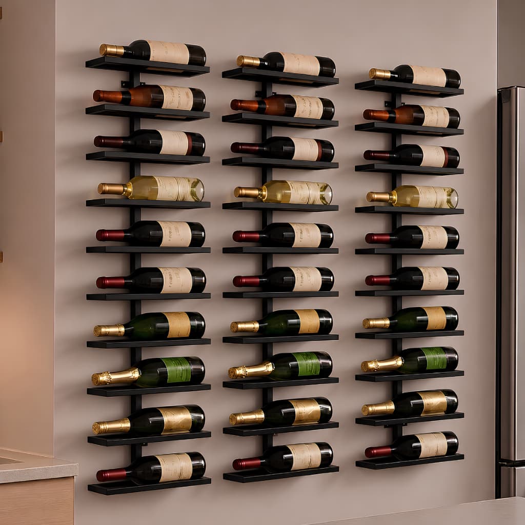 Kit 3 Adegas Suporte de Parede para 30 Garrafas de Vinhos Prateleiras Suspensa Vertical