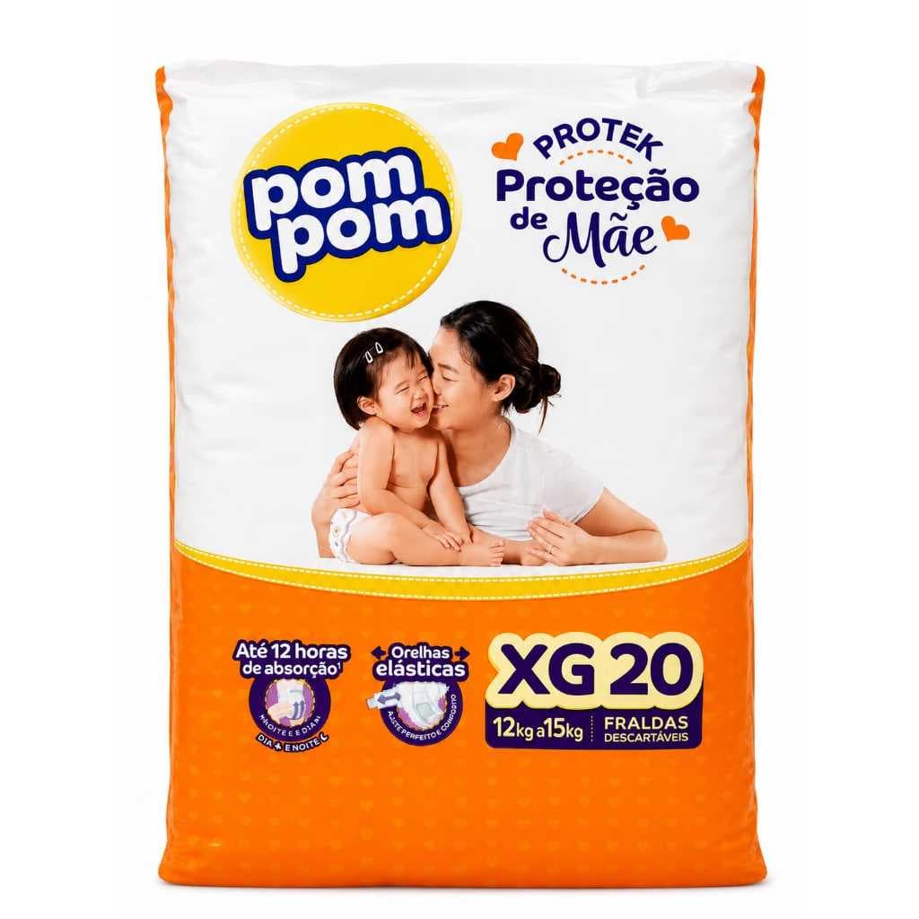 FRALDA POM POM PROTECK TAMANHO XG COM 20 FRALDAS DESCARTAVEIS