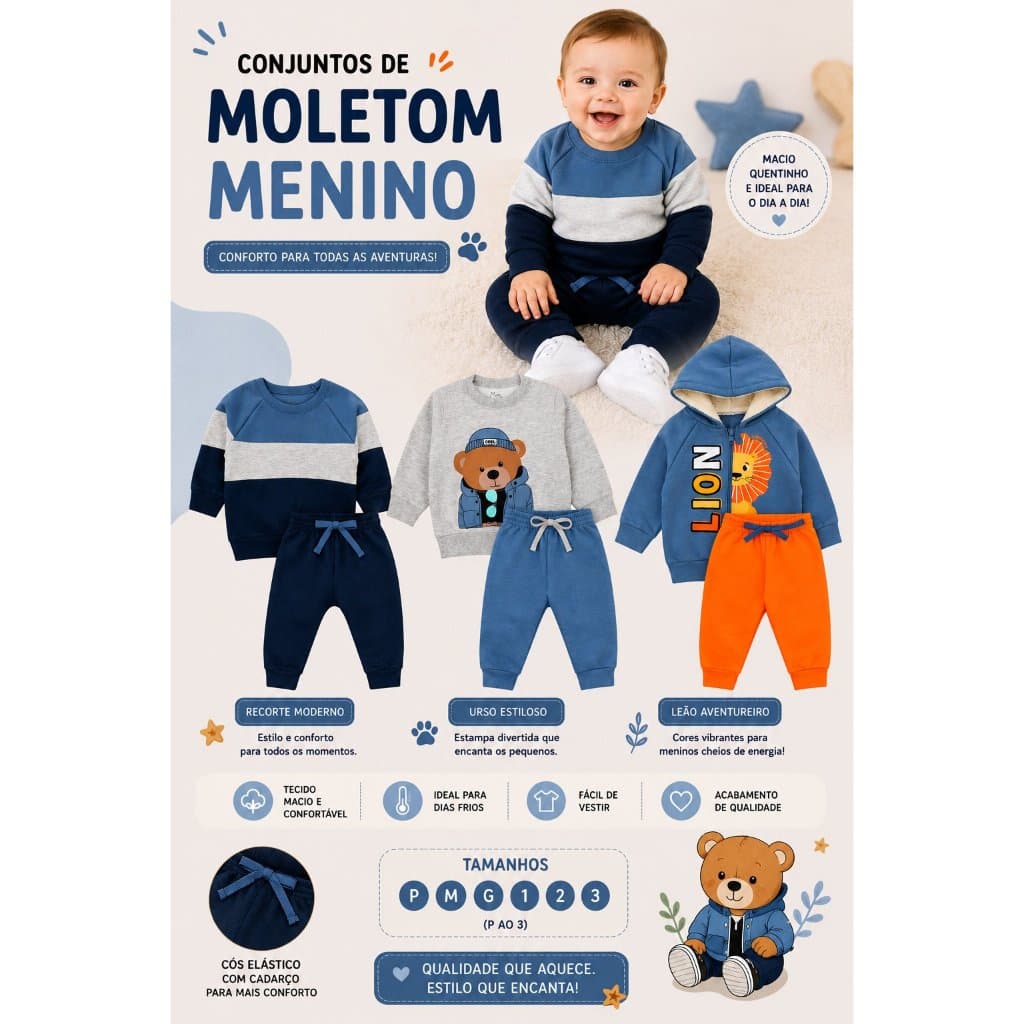 Conjunto Moletom Bebê Menino. Ótima qualidade Inverno  tamanho P ao 3