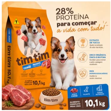 Ração Para Cachorro Filhotes 10KG Tim Tim Sabor Carne c/Nutrição e Crescimento - Envio Imediato